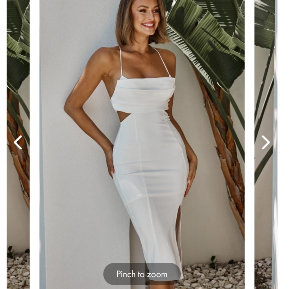 Shaken Not Stirred Cowl Neckline Criss-Cross Back Midi Dress White